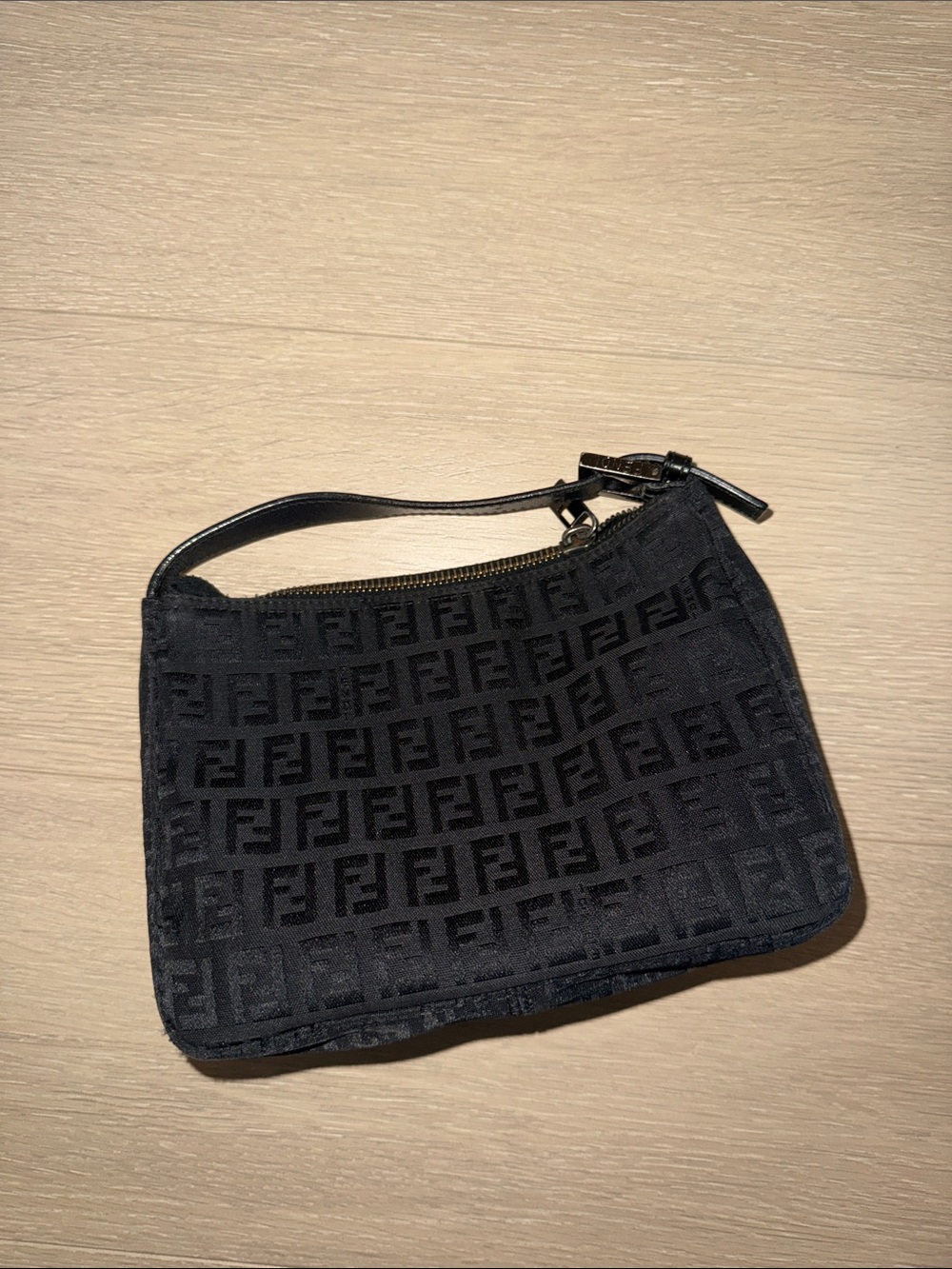 Fendi Black FF Jacquard Wristlet with Leather Strap